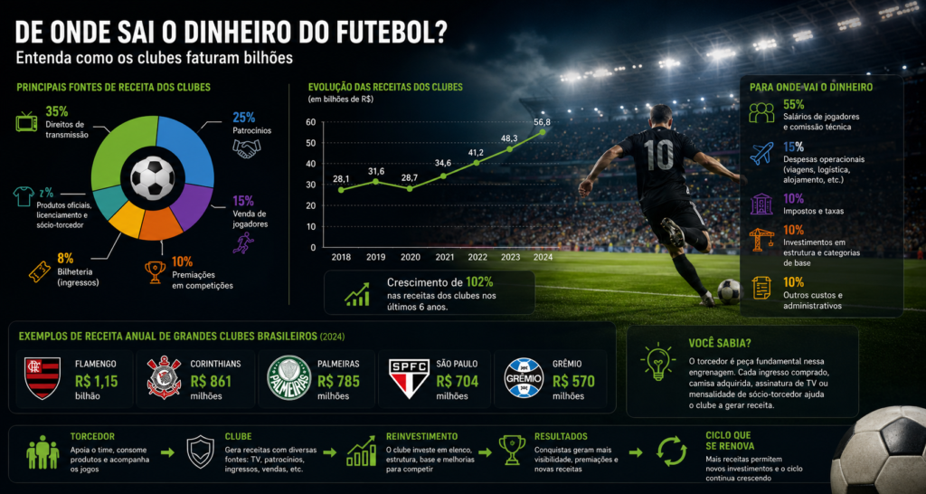 Imagem mostrando gráficos e média de arrecadação de alguns clubes de futebol